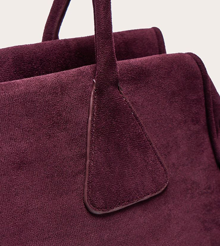 Textured Faux Suede Bowler Bag