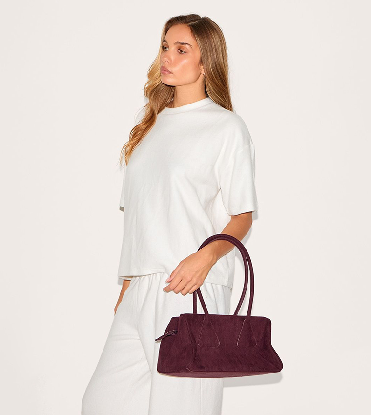 Textured Faux Suede Bowler Bag