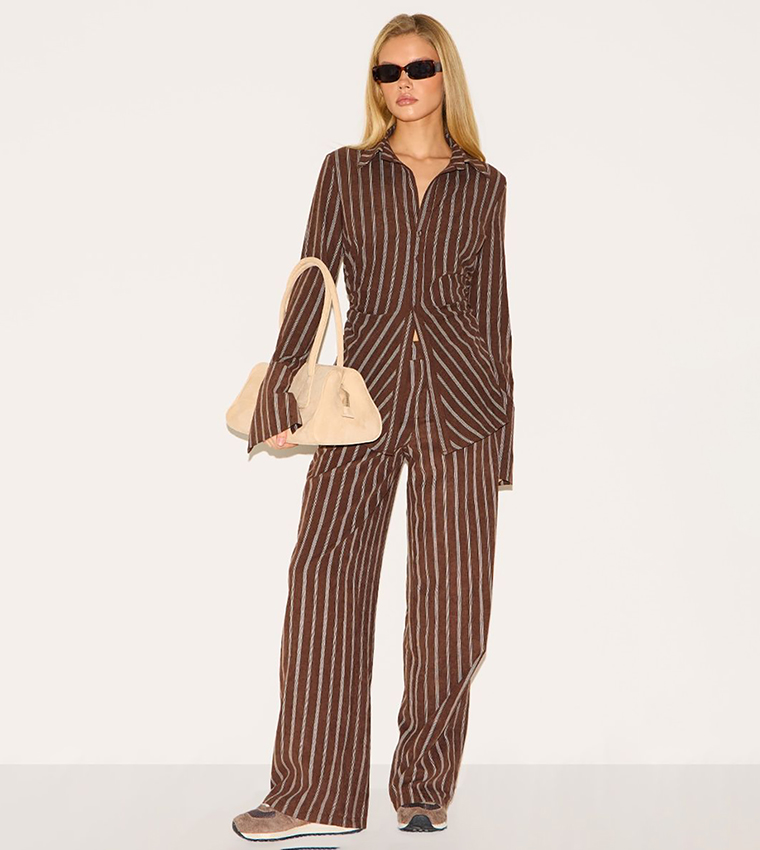 Striped Asymmetric Cinched Deep Cuff Shirt