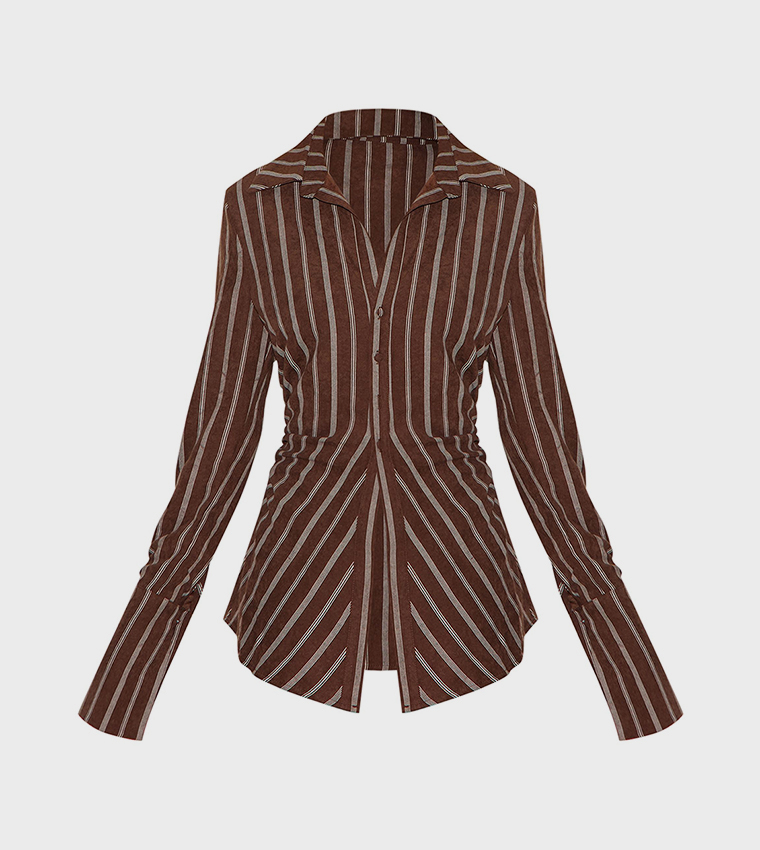 Striped Asymmetric Cinched Deep Cuff Shirt