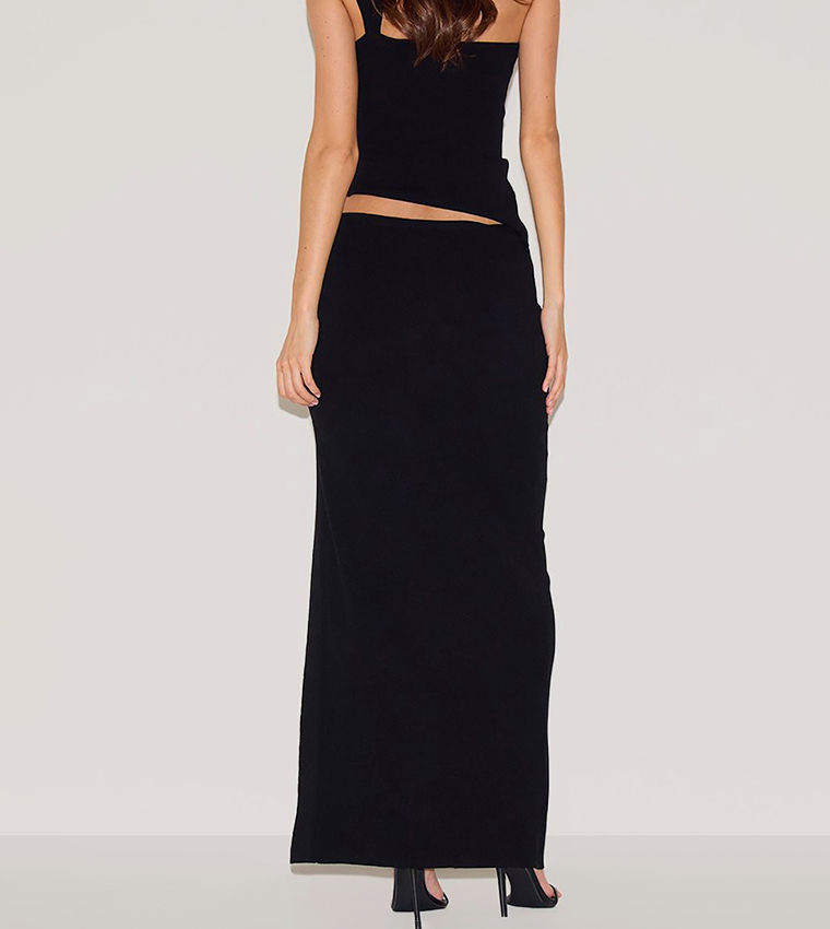 Fine Knit Trim Detail Side Split Maxi Skirt