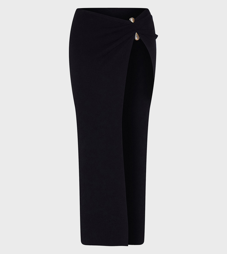 Fine Knit Trim Detail Side Split Maxi Skirt