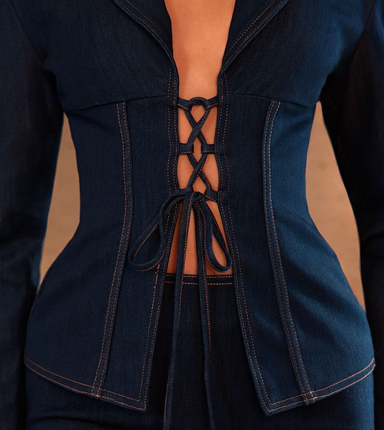 Plt Label Denim Lace Up Corset Blazer