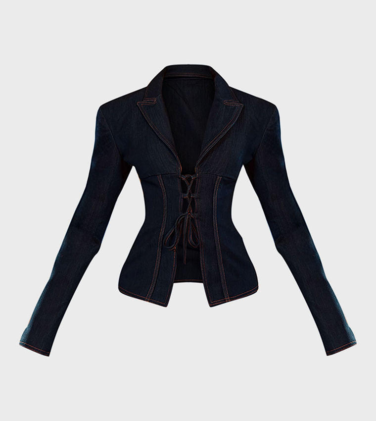 Plt Label Denim Lace Up Corset Blazer
