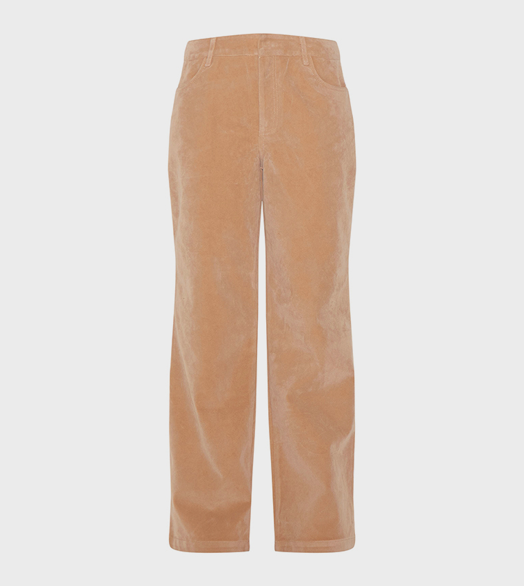 Faux Suede Mid Rise Straight Fit Trousers