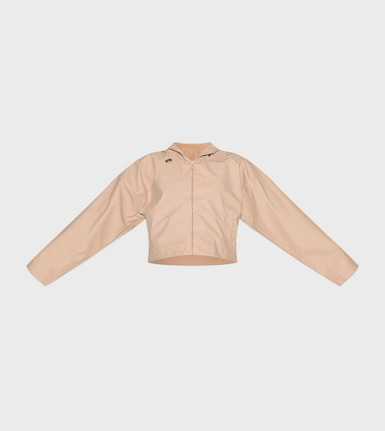 PU Faux Leather Cropped Hooded Jacket