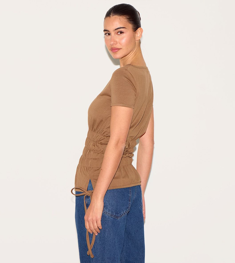 Shirred Short Sleeves Casual T-Shirt