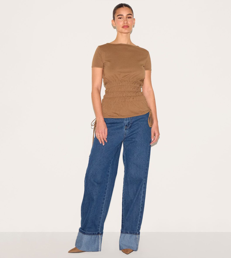 Shirred Short Sleeves Casual T-Shirt