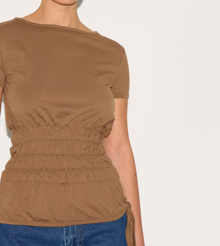 Shirred Short Sleeves Casual T-Shirt