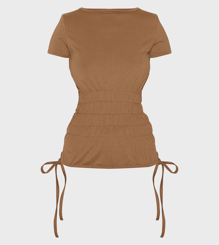 Shirred Short Sleeves Casual T-Shirt