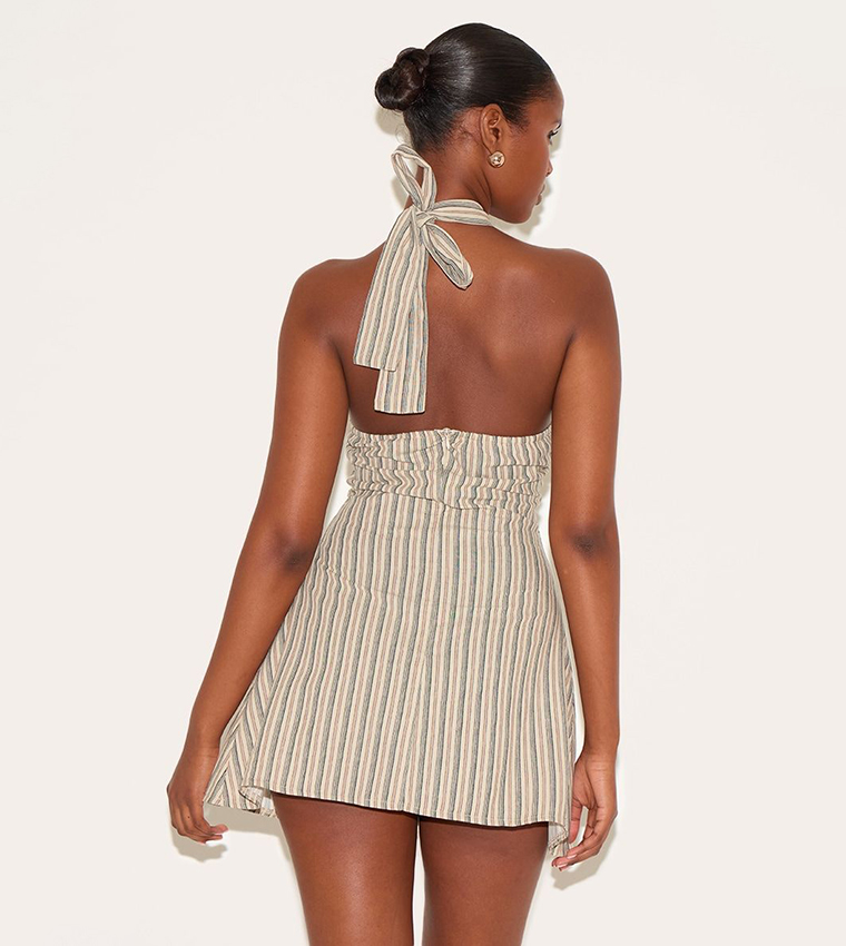 Striped Halterneck Shift Mini Dress