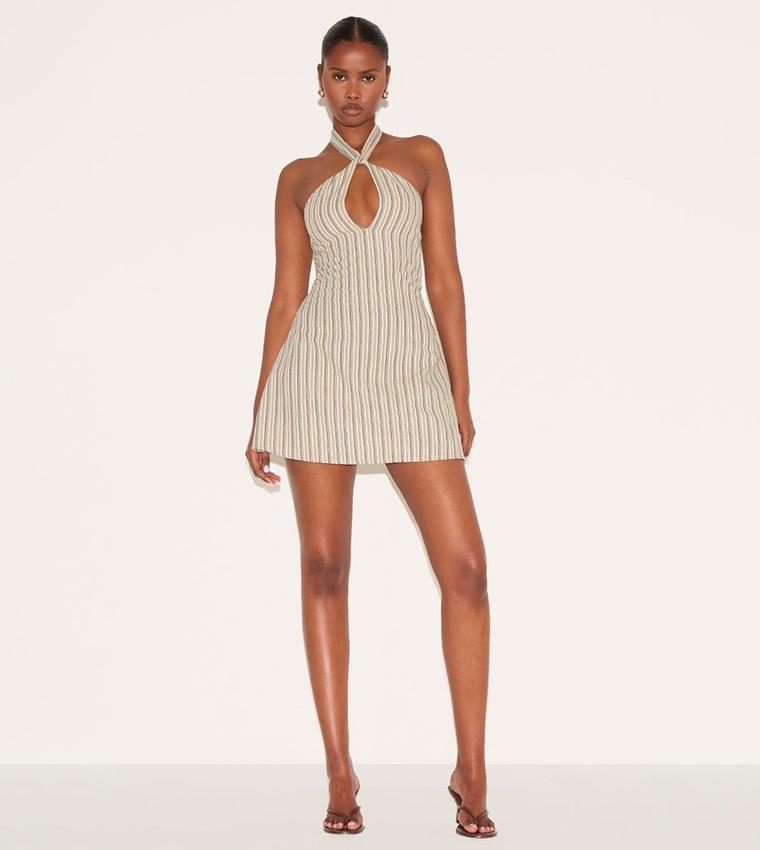 Striped Halterneck Shift Mini Dress