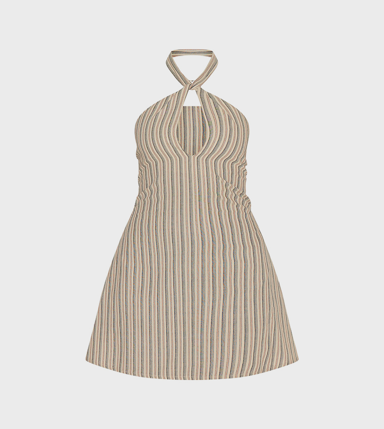 Striped Halterneck Shift Mini Dress