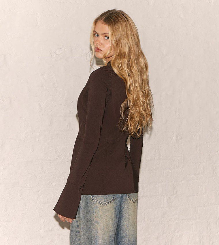 Bengaline Cinched Waist Detail Long Sleeves Shirt