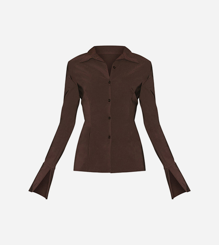 Bengaline Cinched Waist Detail Long Sleeves Shirt