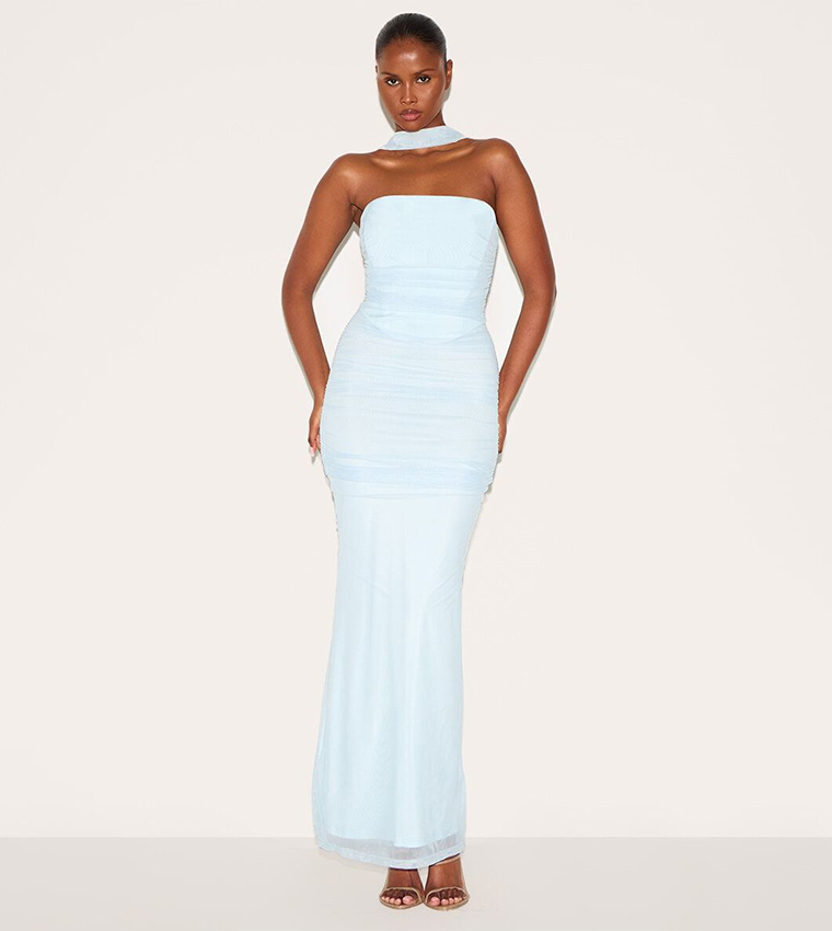 Scarf Detail Ruched Maxi Dress