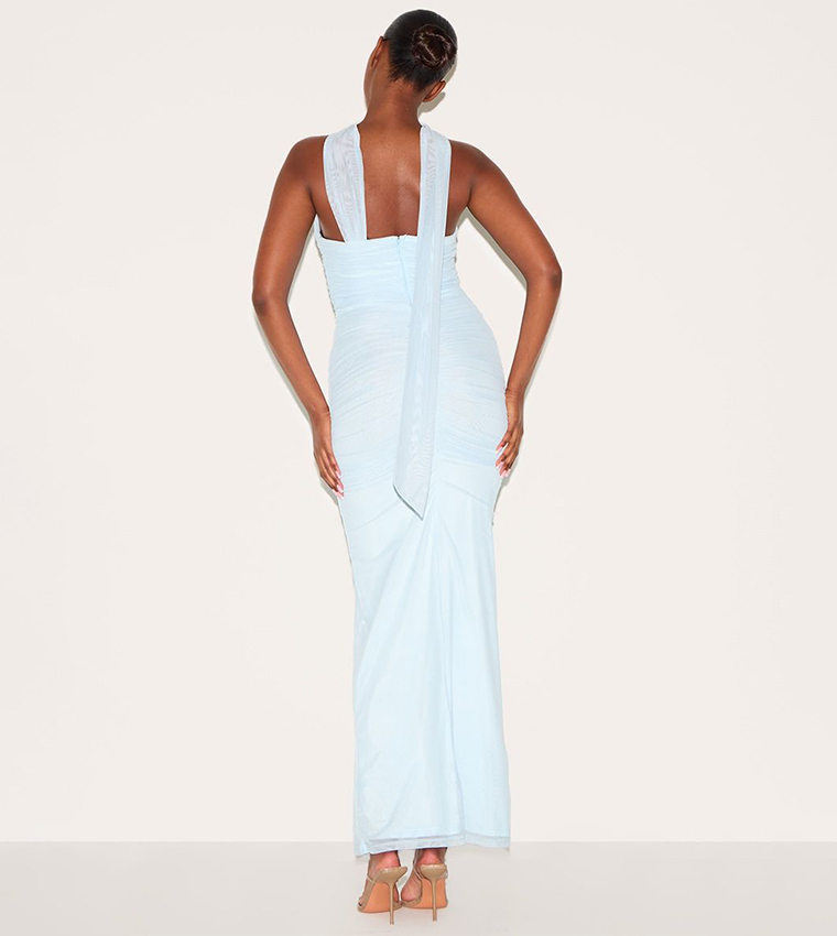 Scarf Detail Ruched Maxi Dress