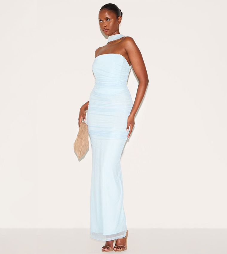 Scarf Detail Ruched Maxi Dress