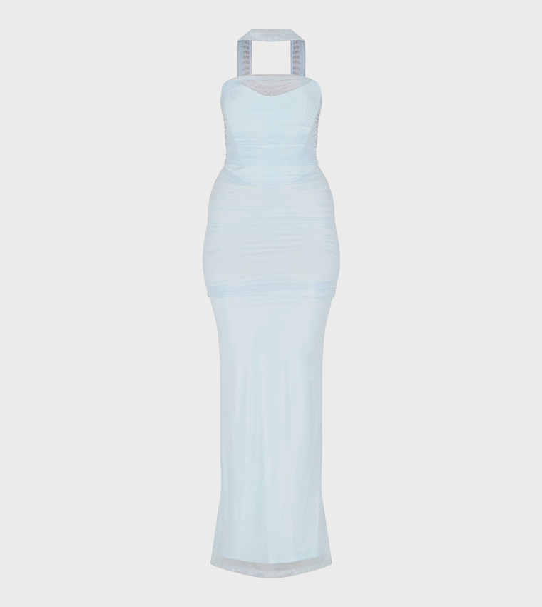 Scarf Detail Ruched Maxi Dress