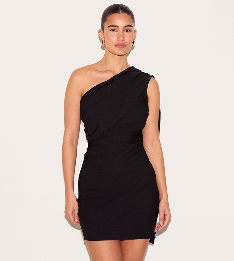 Woven Drape Shoulder Mini Dress