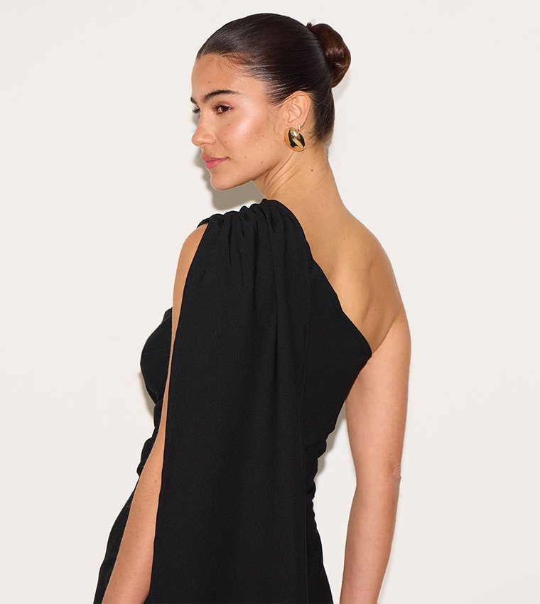 Woven Drape Shoulder Mini Dress
