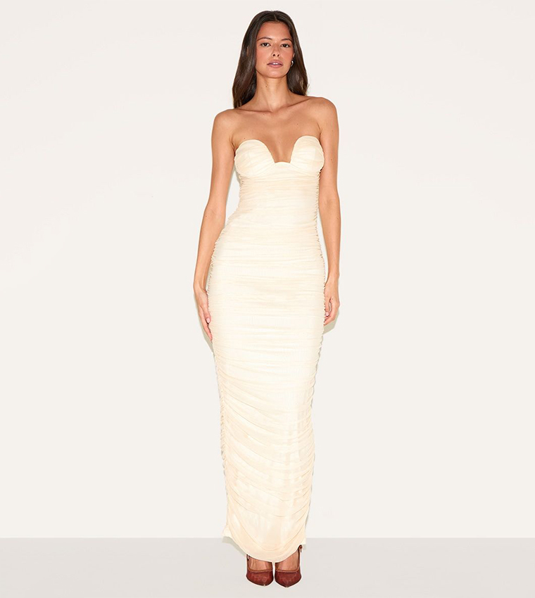 chinese dress ladies Save The Date Cream Bandeau Midi Dress With Train  Club L London