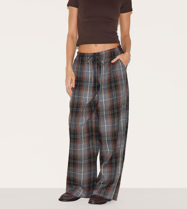 Buy PrettyLittleThing Plaid Drawstring Waist Slouchy Trousers In