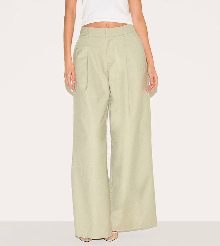 Double Pleated Wide Leg Trousers