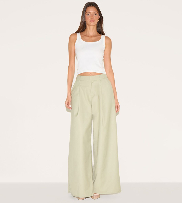 Double Pleated Wide Leg Trousers