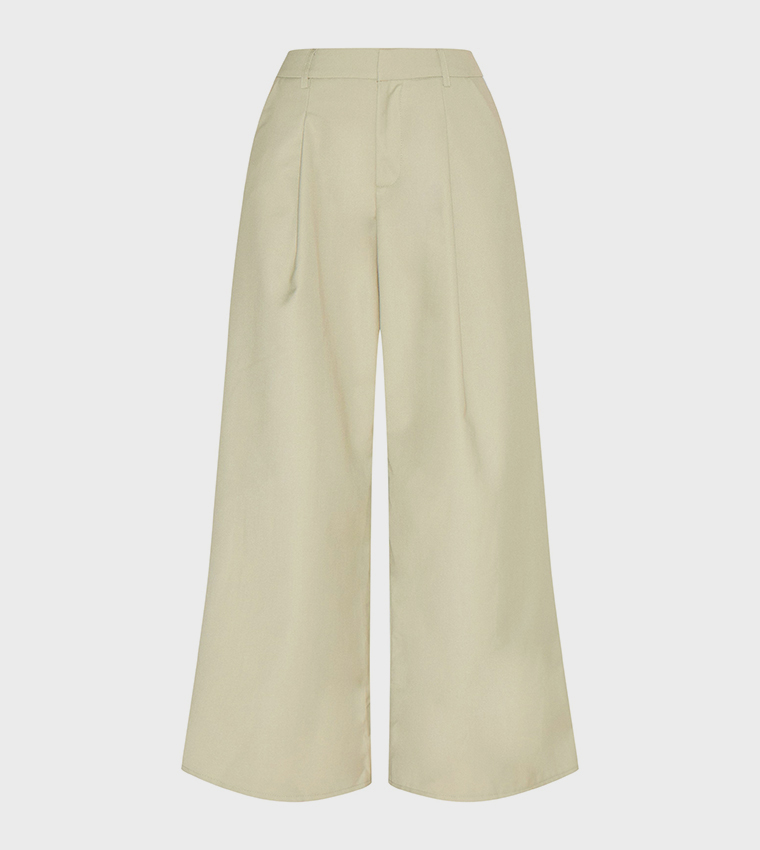 Double Pleated Wide Leg Trousers