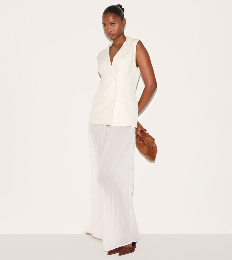 Woven Waistcoat Overlay Chiffon Jumpsuit