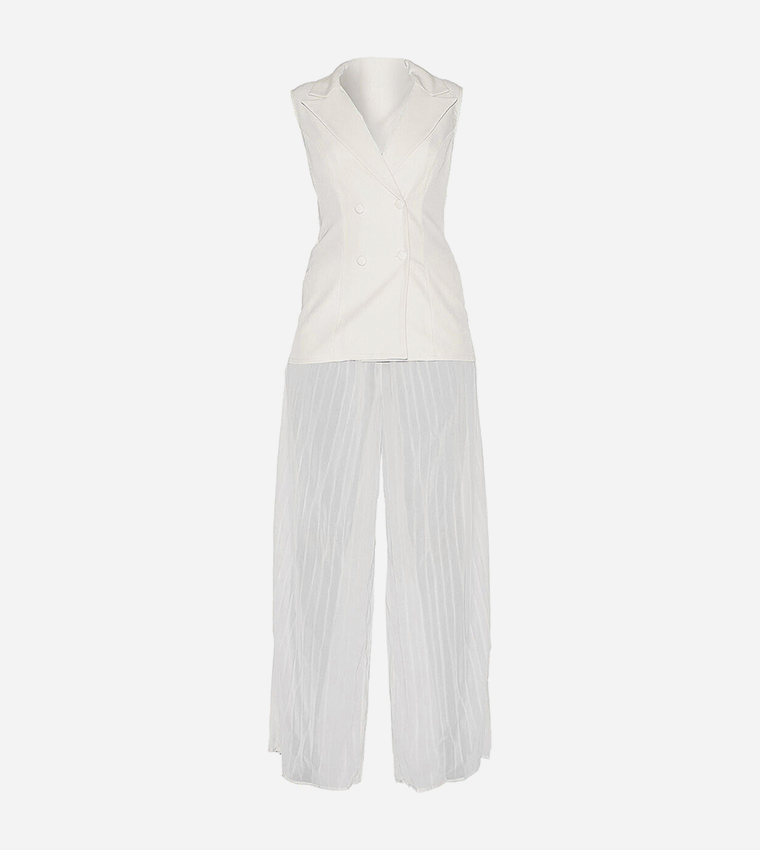 Woven Waistcoat Overlay Chiffon Jumpsuit