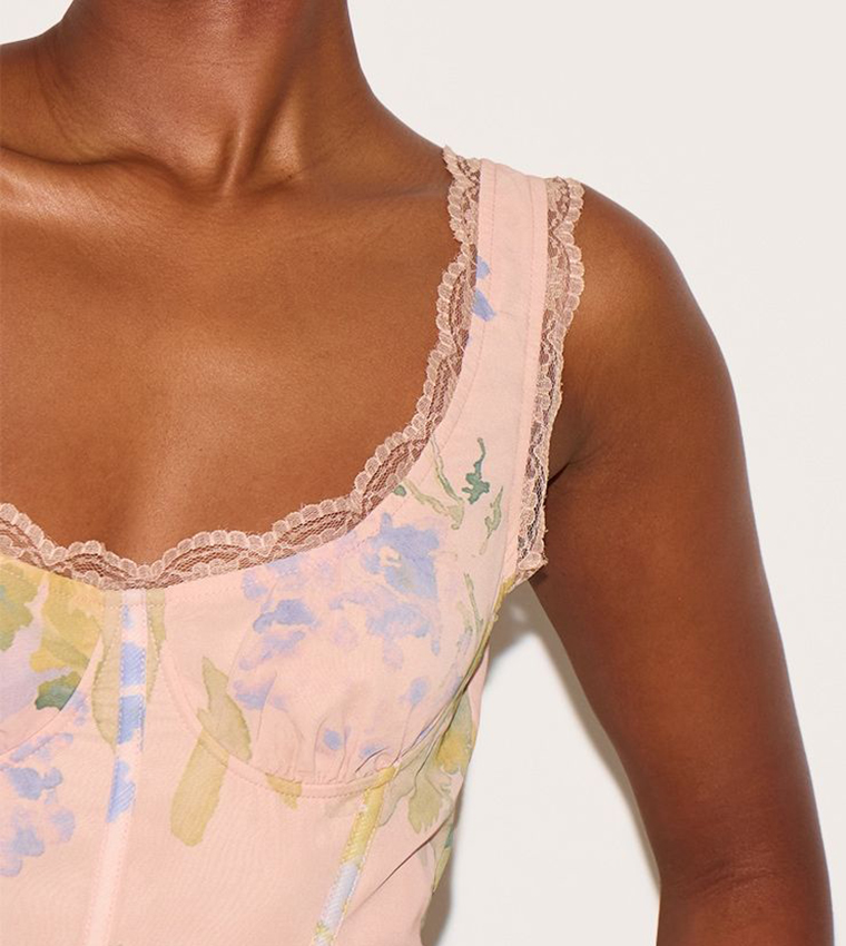 Floral Printed Chiffon Corset Detail Playsuit