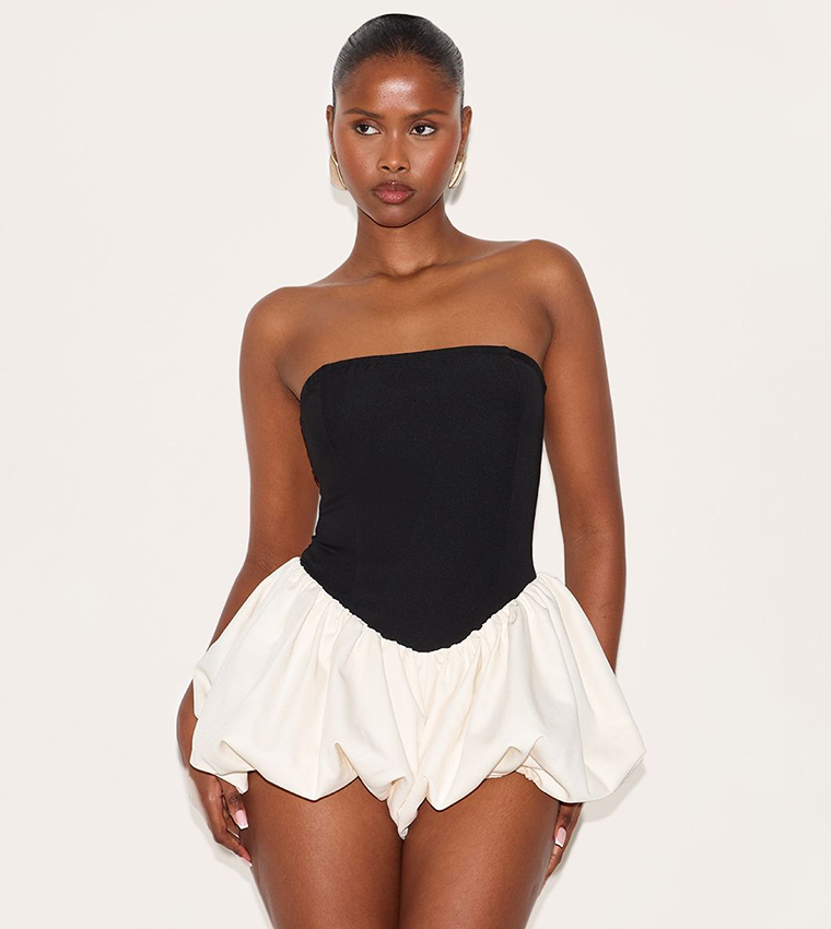 Contrast Strapless Puffball Playsuit