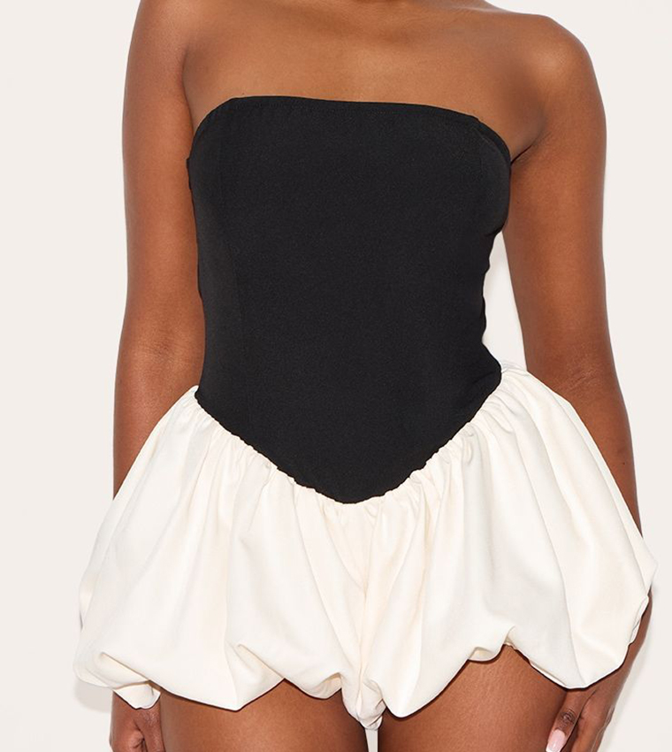 Contrast Strapless Puffball Playsuit