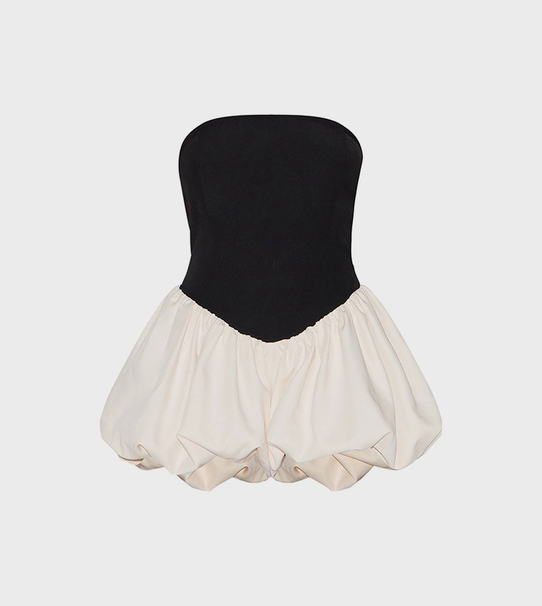 Contrast Strapless Puffball Playsuit