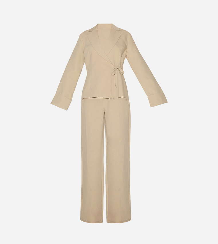 Premium Woven Tie Side Blazer Jumpsuit