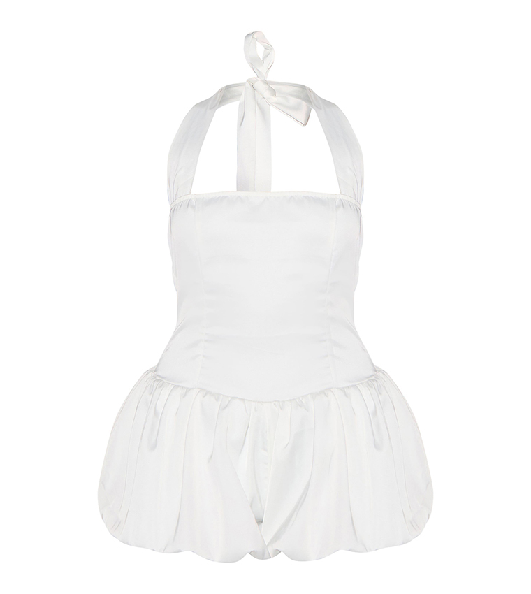 Satin Halterneck Puffball Playsuit