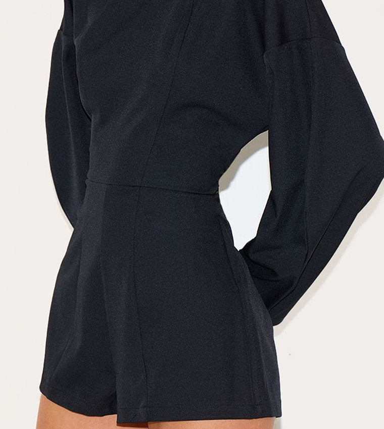 Tailored Woven Crew Neck Balloon Sleeves Playsuit