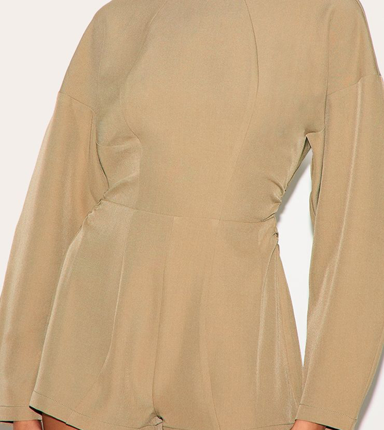 Tailored Woven Crew Neck Balloon Sleeves Playsuit