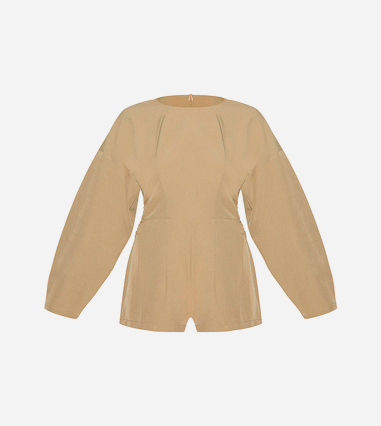Tailored Woven Crew Neck Balloon Sleeves Playsuit
