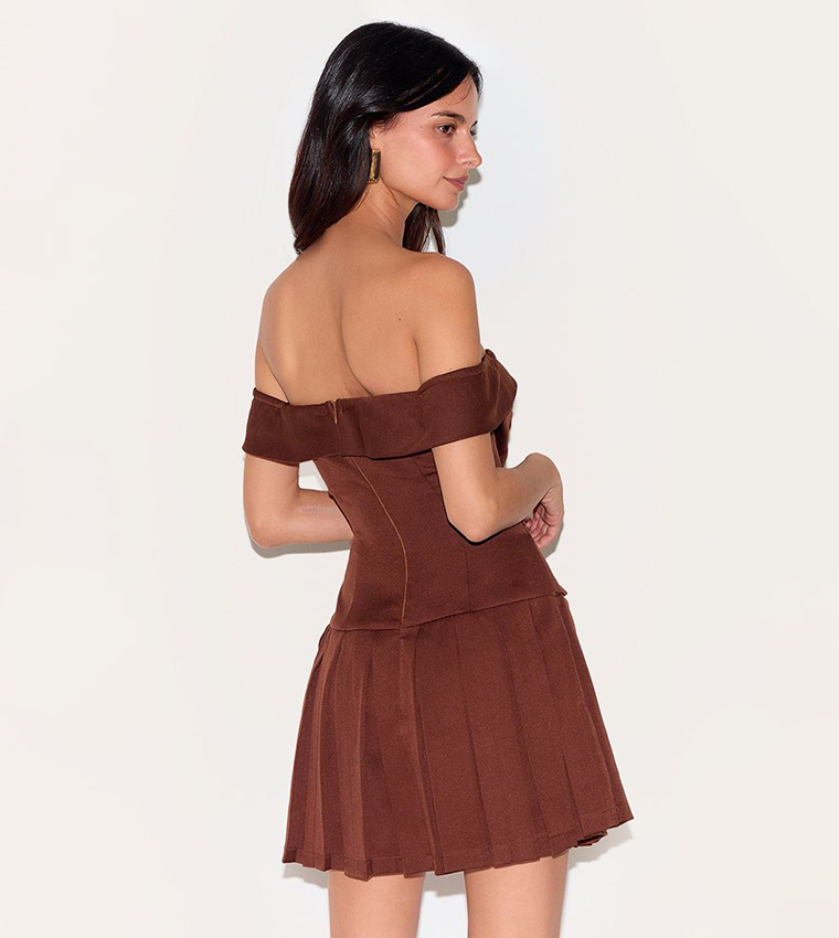 Tailored Button Detail Bardot Pleated Skort Playsuit