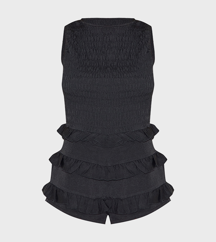 Woven Shirred Boat Neck Playsuit