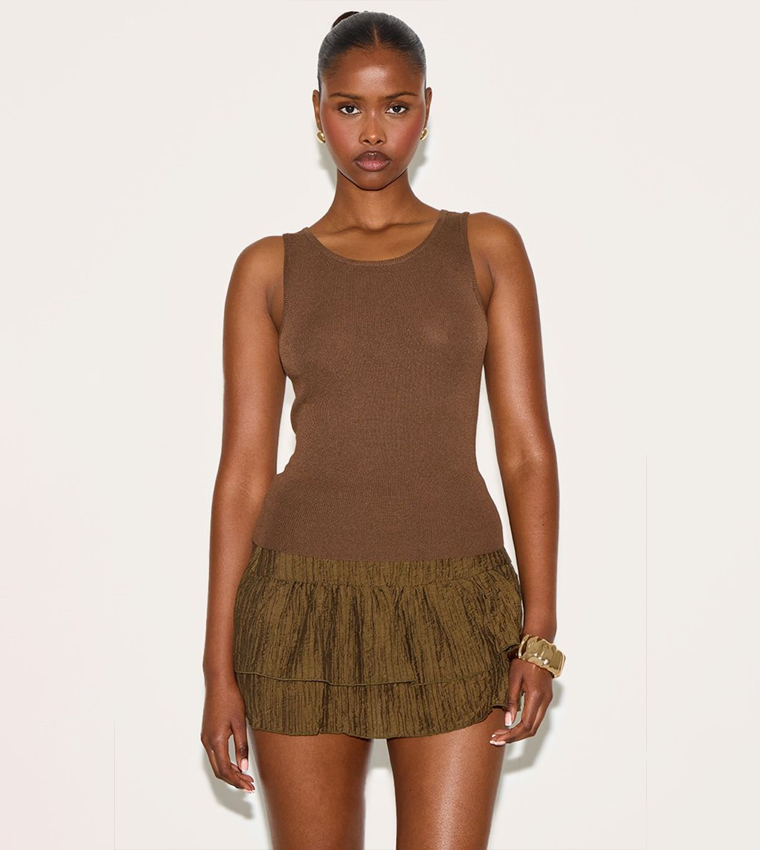 Crinkle Dropped Waist Frilly Mini Skirt