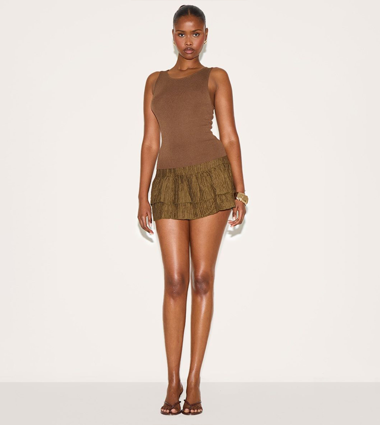 Crinkle Dropped Waist Frilly Mini Skirt