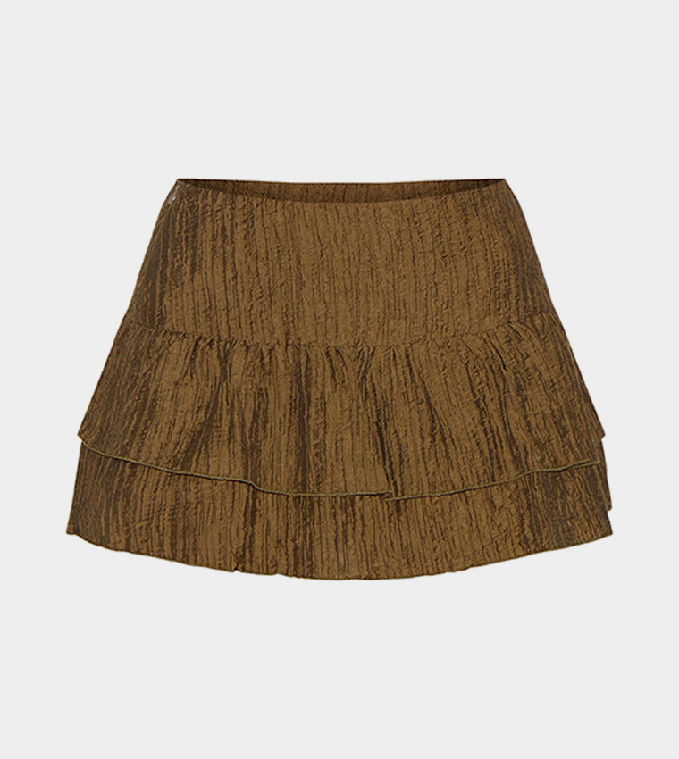 Crinkle Dropped Waist Frilly Mini Skirt