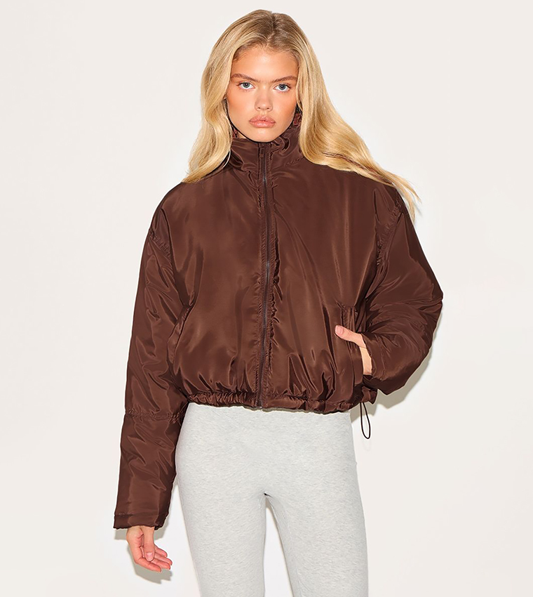 Solid Cropped Puffer Jacket