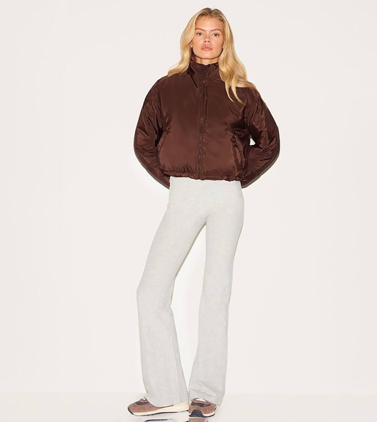 Solid Cropped Puffer Jacket