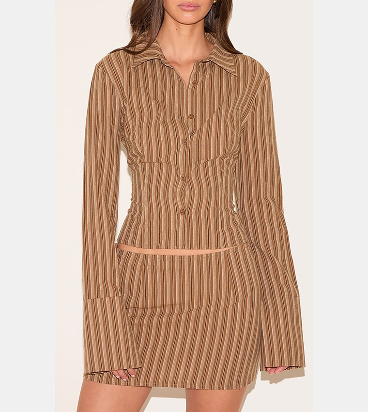 Striped Long Sleeves Crop Shirt