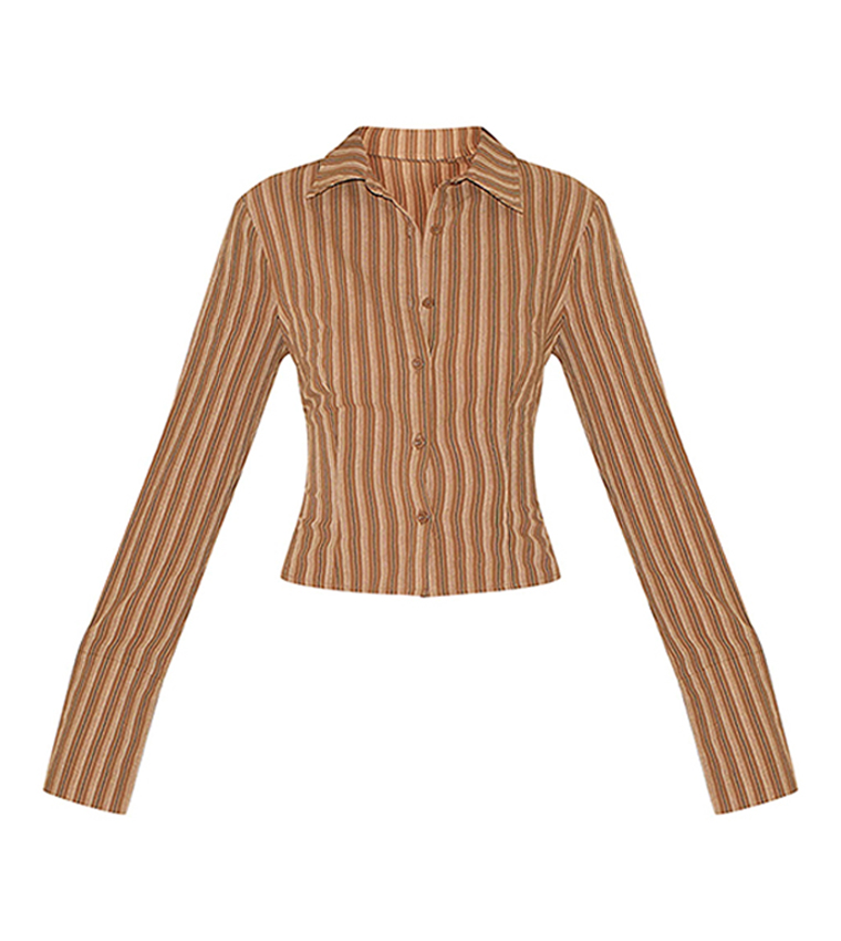 Striped Long Sleeves Crop Shirt